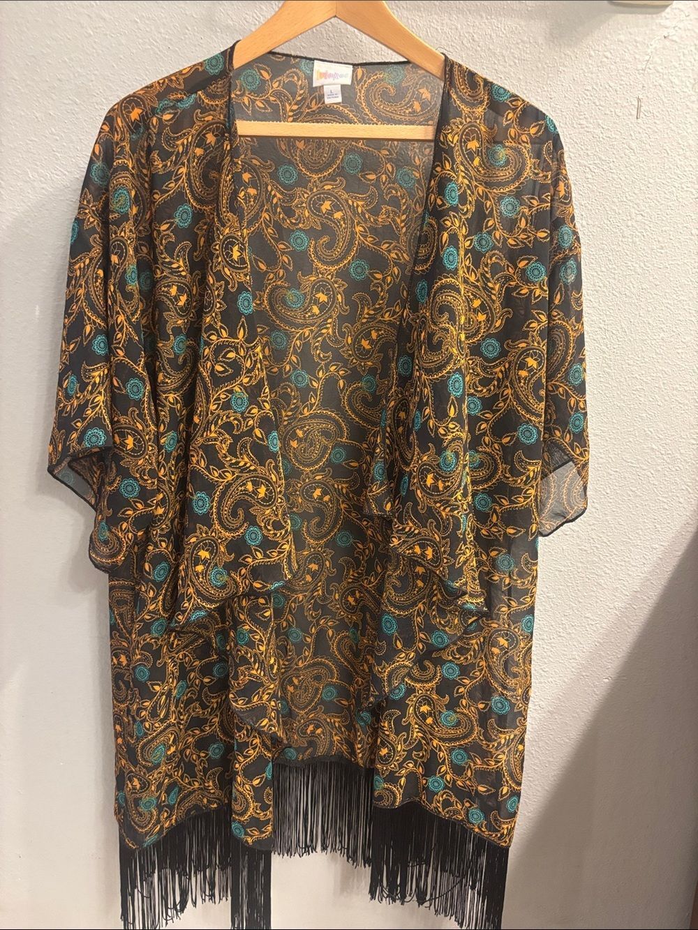 LuLaRoe Teal and Gold Paisley Kimono